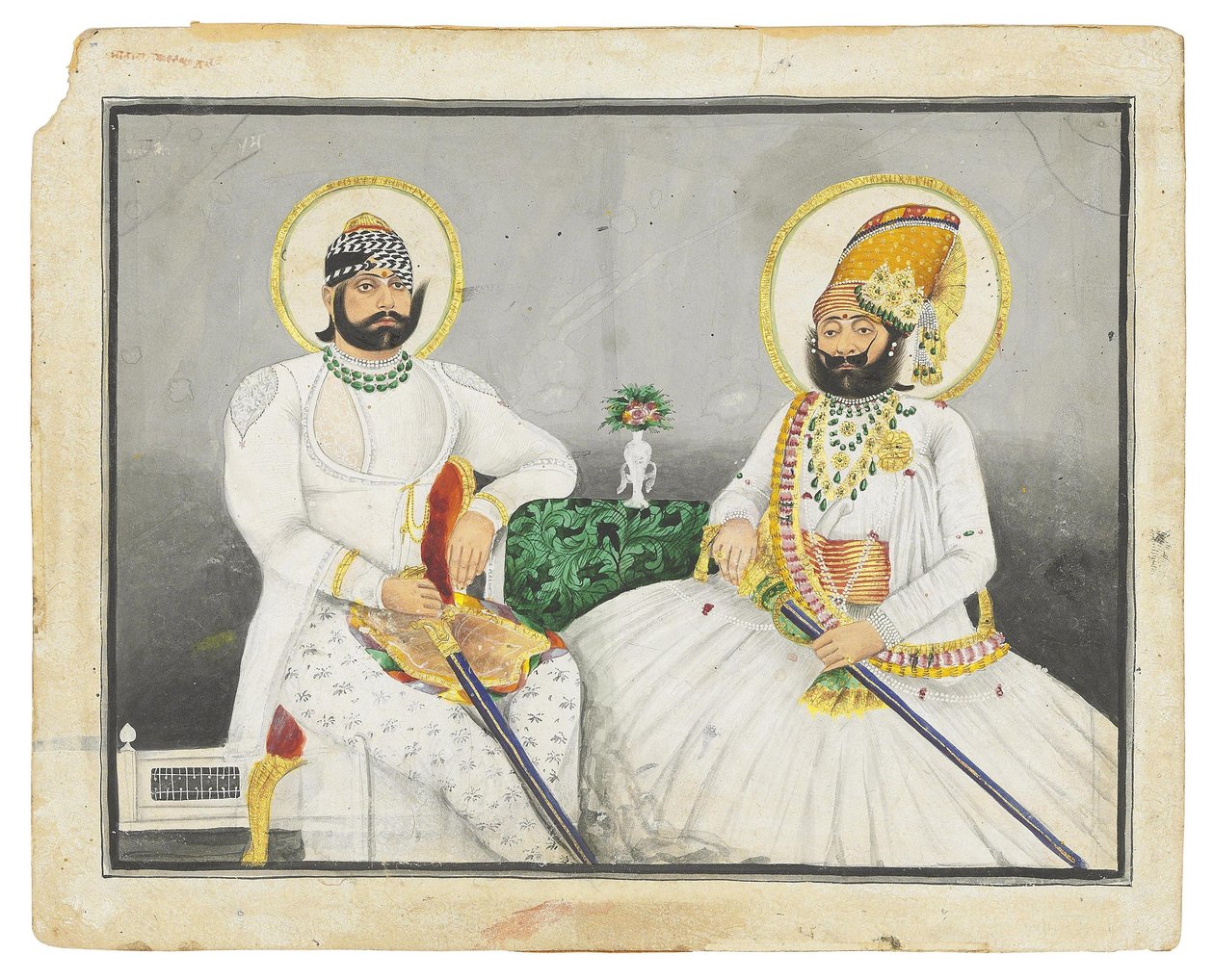 Doble retrato de Jaswant Singhji y Takhat Singh, Jodhpur, mediados del siglo XIX de Indian School