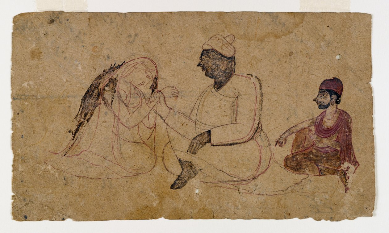 Dibujo de Tres Figuras Sentadas, c.1750 de Indian School