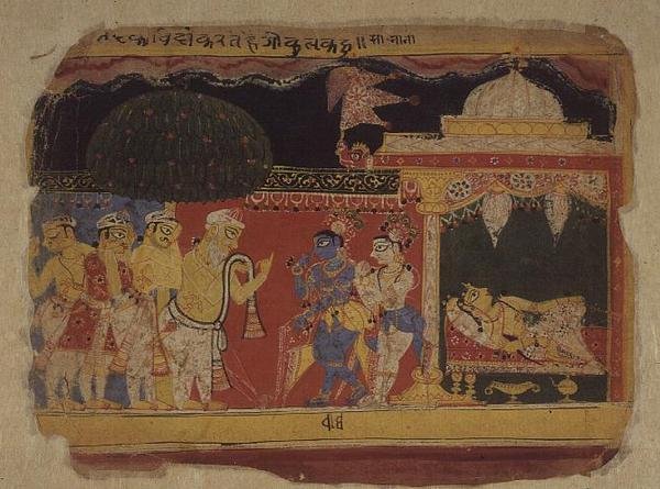 Folio. Nanda se despide de Krishna y Balarama, de 
