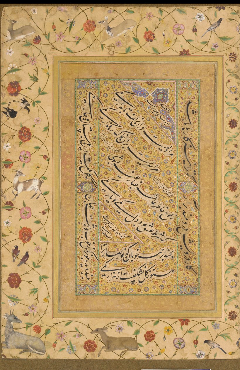 Folio del Álbum Tardío de Shahjahan (Un poema de Amir Shahi) India, dinastía mogol de Indian School