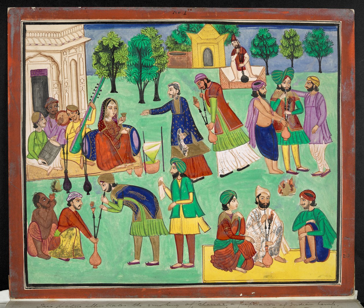 Gouache de un artista de Amritsar que representa fumar Charras, un tipo de cáñamo indio importado al norte de la India desde el este de Turkestán, c.1870 (gouache sobre papel) de Indian School