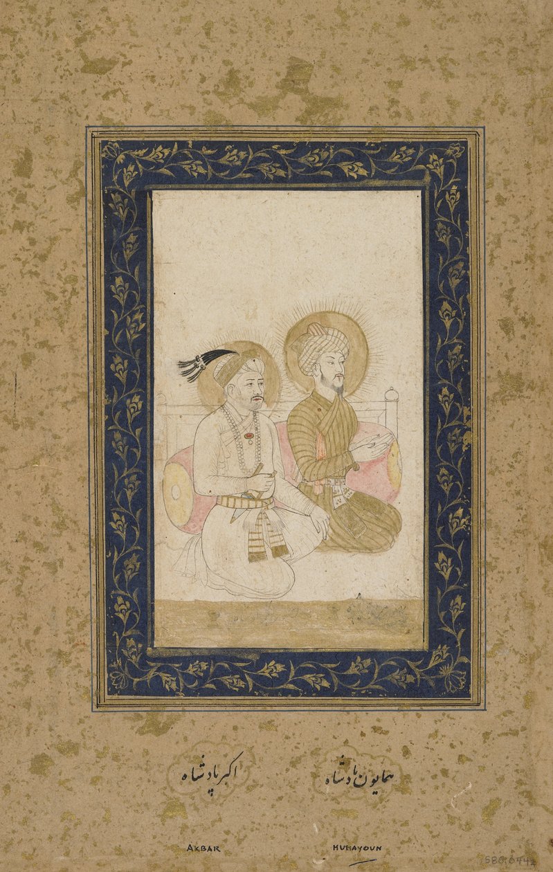 Humayun y Akbar, folio de álbum separado, c.1900 de Indian School