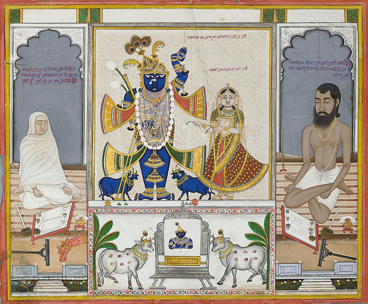 Ilustración para un manuscrito sobre el culto a Srinathji, Rajasthan, principios del siglo XIX de Indian School