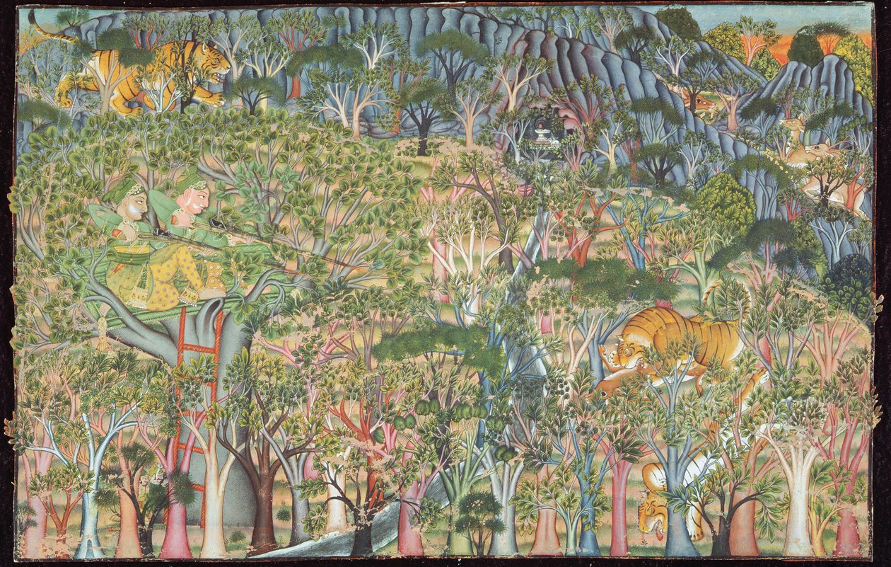 Umed Singh y Zalim Singh cazando un tigre de Indian School