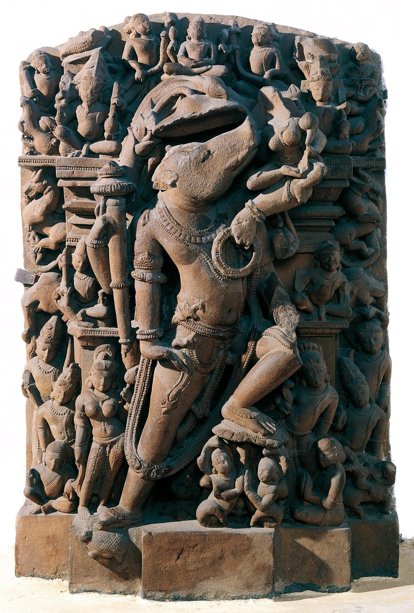 Arte indio: la divinidad hindú Vishnu en forma de jabalí. De Khajuraho, India. Período Chandela de Indian School