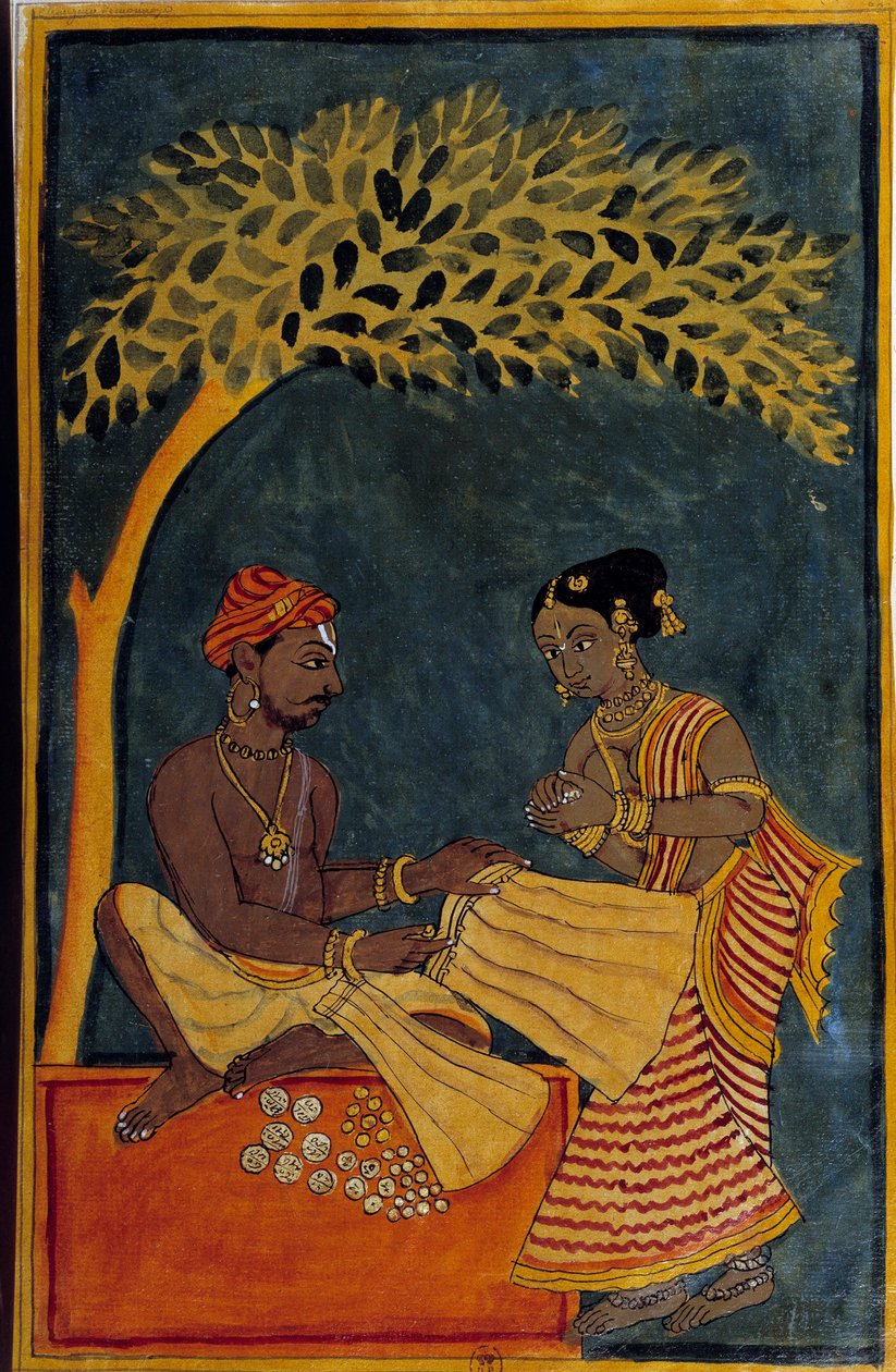Arte indio: un comerciante de telas. Acuarela alrededor de 1760. París, B.N. de Indian School