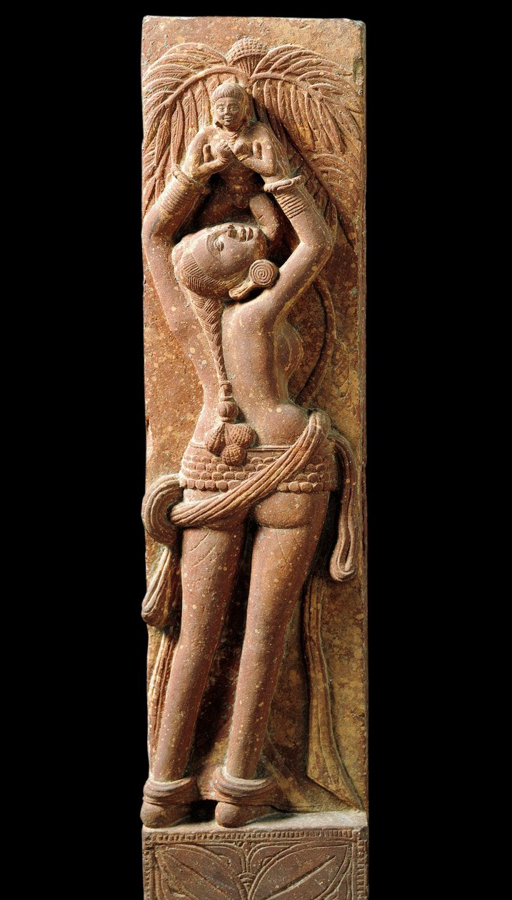 Arte indio: medias de relieve que representan a una madre y su hijo. Periodo Kouchane 1er siglo - Nueva Delhi, museo nacional de Indian School