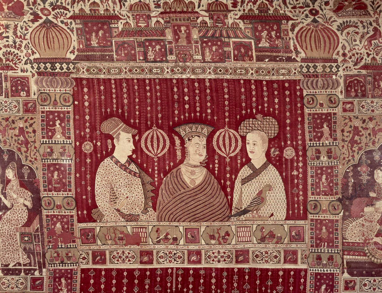 Mujer india con comerciantes europeos, región de Madrás, Ahmedabad de Indian School