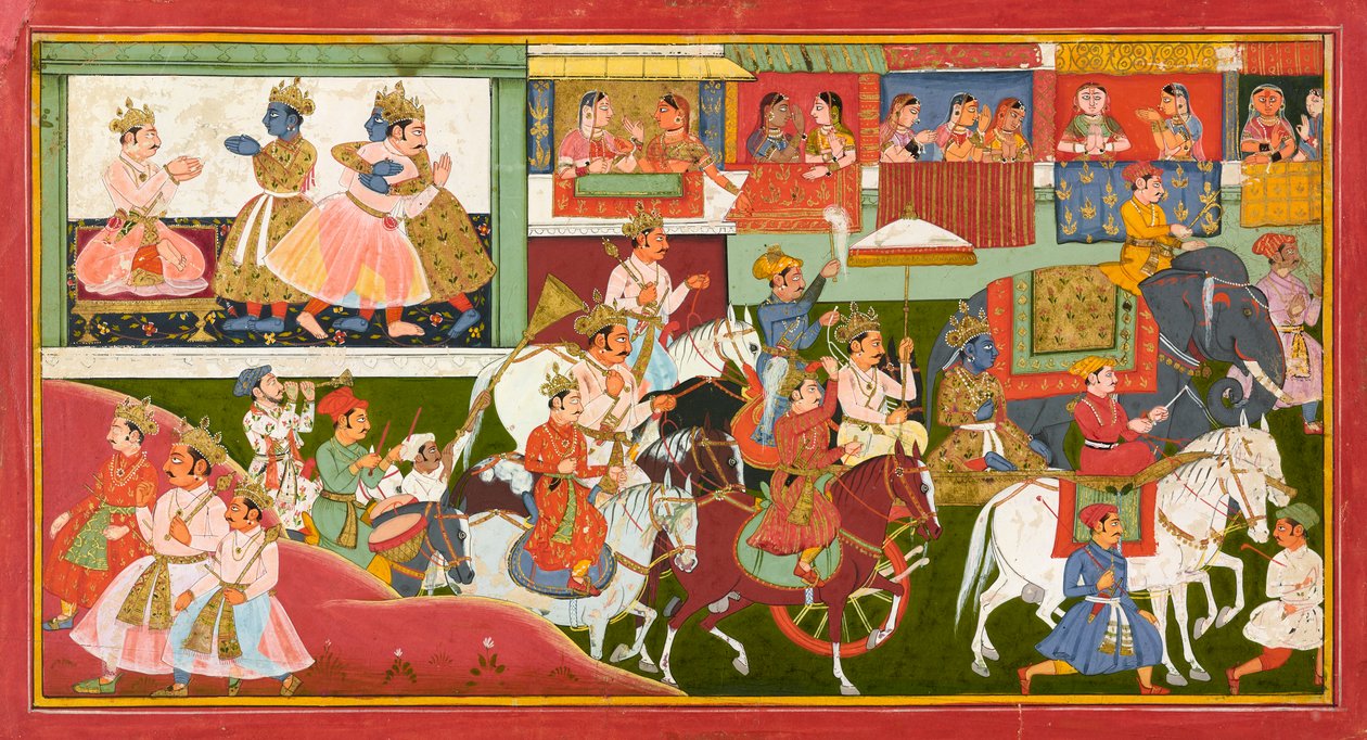 Krishna se despide, folio de un Bhagavata Purana, ca.1680-1690 de Indian School