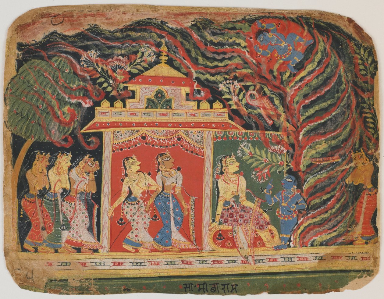 Krishna llevado por el demonio del torbellino, del Bhagavata Purana. c.1520-30 de Indian School