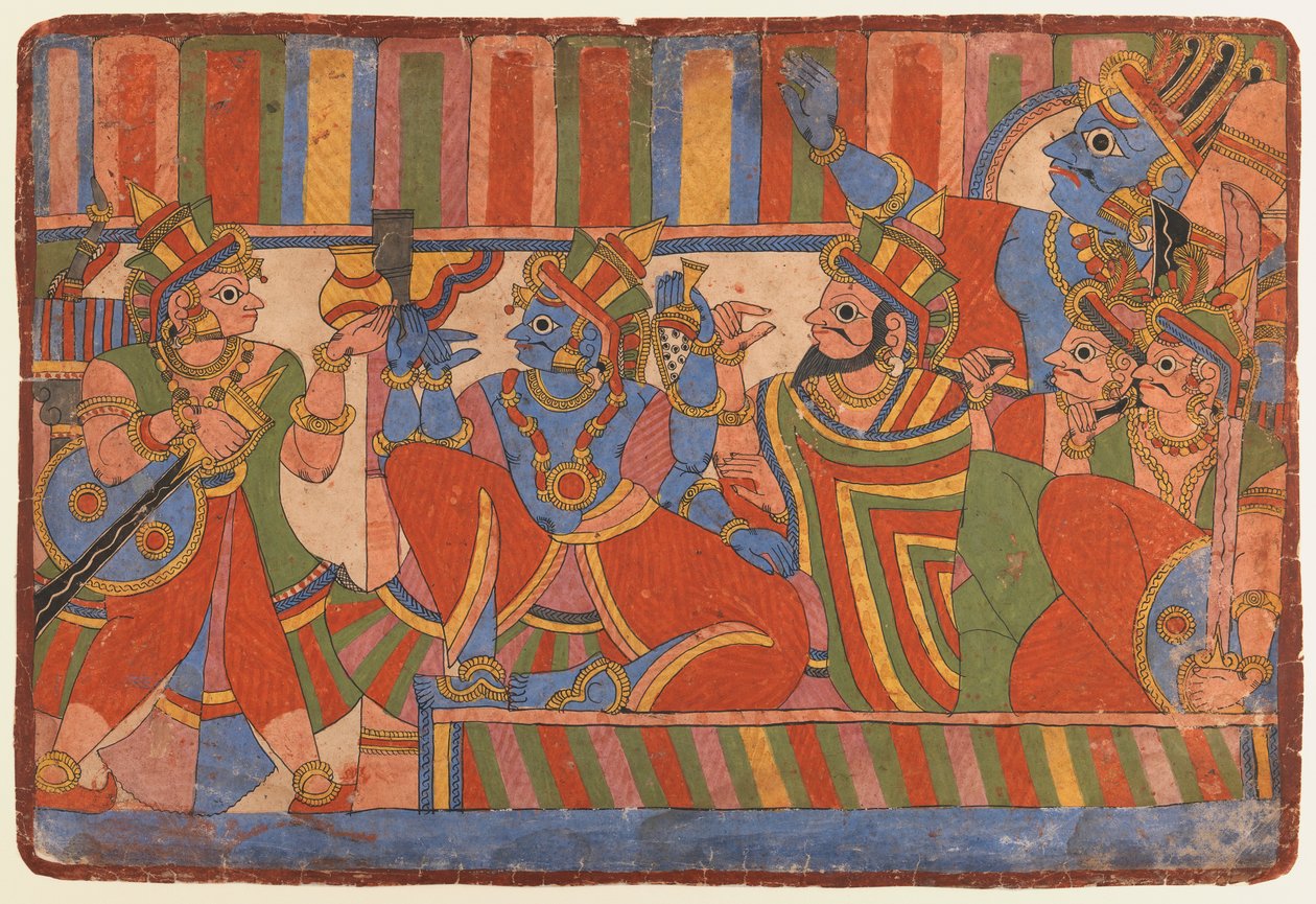 Krishna aconseja a los líderes Pandava, c.1830-50 de Indian School
