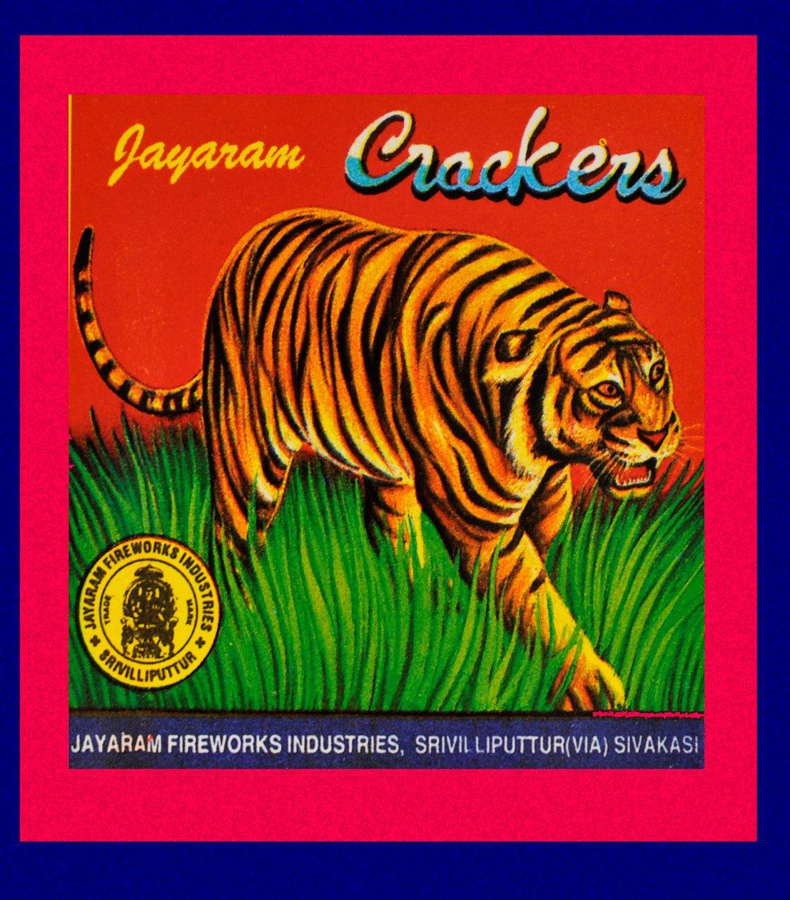 Etiqueta de una caja de fuegos artificiales de Indian School