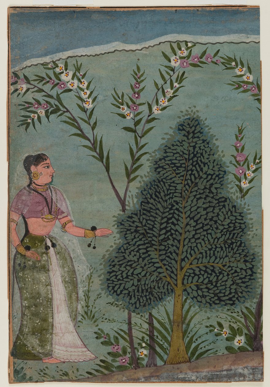 Dama en el desierto, fragmento de una página de una serie Bhagavata Purana, c.1590-1600 de Indian School