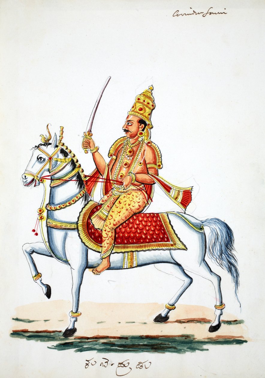 Señor Kalki en su caballo Devadatta con espada en mano de Indian School