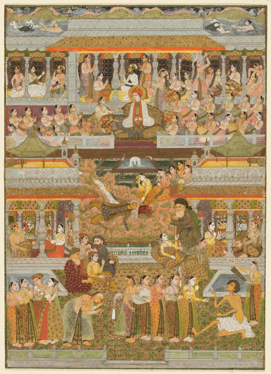 Amantes y amados: Una composición de escenas de literatura persa, urdu y sánscrita de Indian School