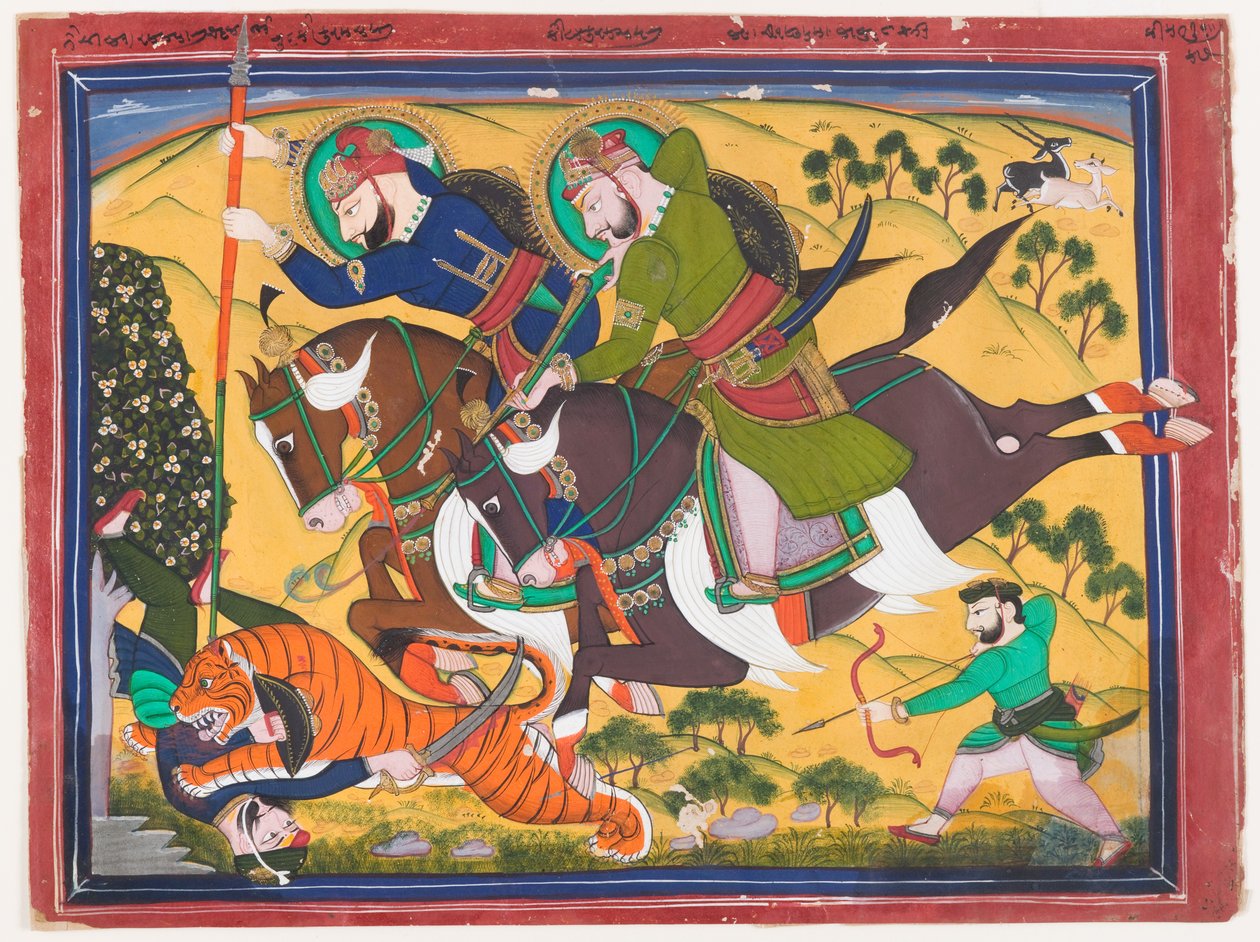 Maharajá Ram Singh cazando un tigre, segundo cuarto del siglo XIX (acuarela sobre papel) de Indian School