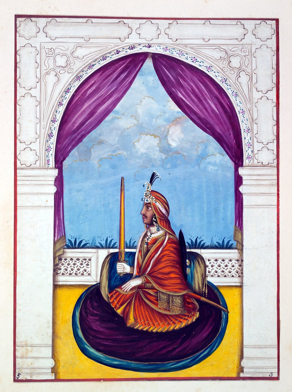 Maharajá Nao Nihal Singh, del Reino del Punjab, sus gobernantes y jefes, volumen I, un volumen de 27 estudios en acuarela por un artista indio no identificado, c.1840 de Indian School