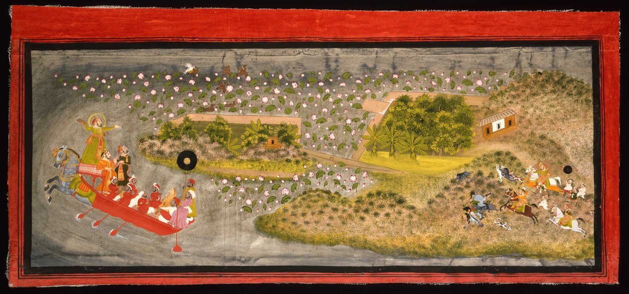 Maharana Jagat Singh II cazando halcones y jabalíes, c.1740 de Indian School