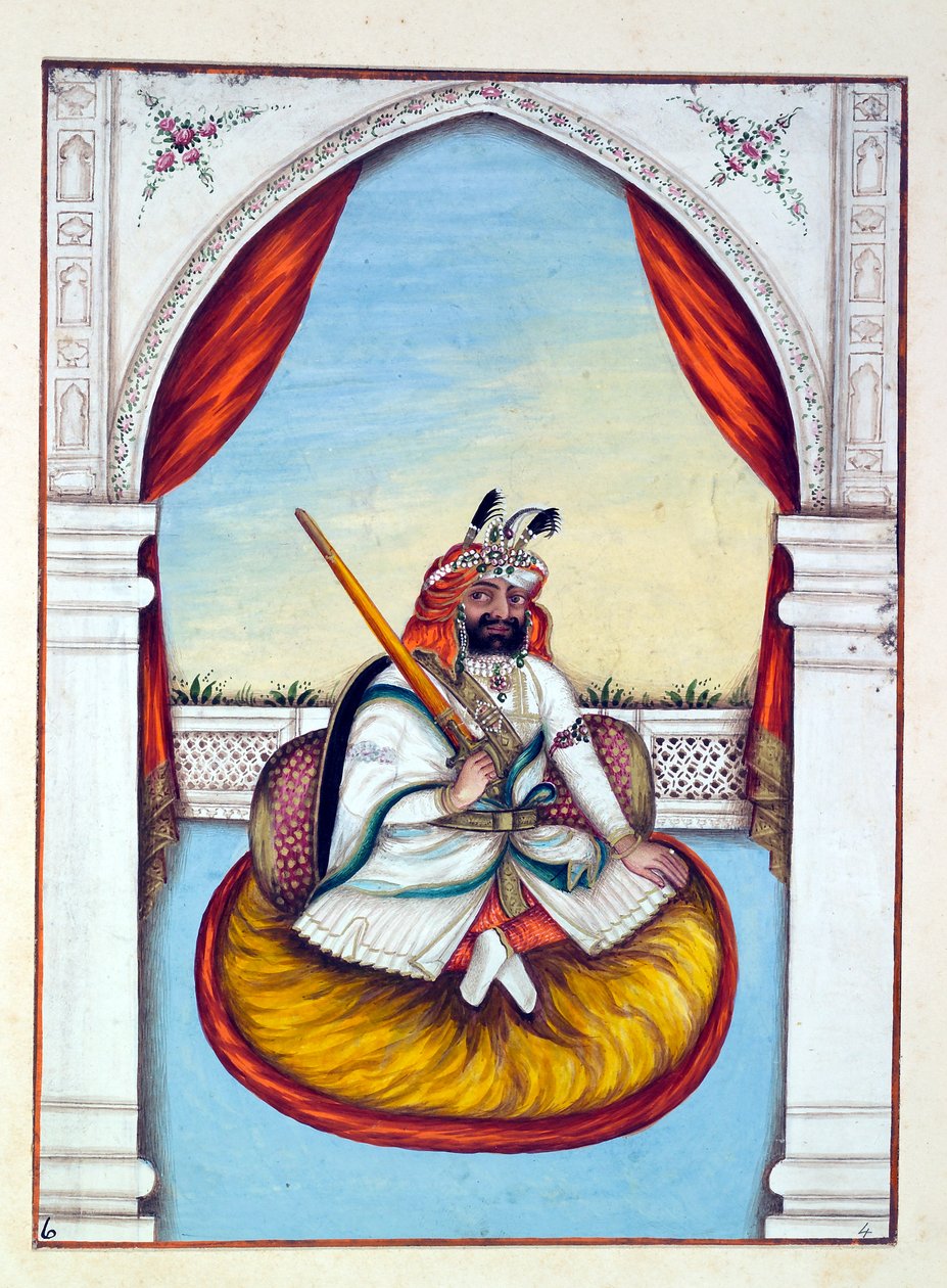 Maharajá Sher Singh, del Reino del Punjab, sus gobernantes y jefes, volumen I, un volumen de 27 estudios en acuarela por un artista indio no identificado, c.1840 de Indian School