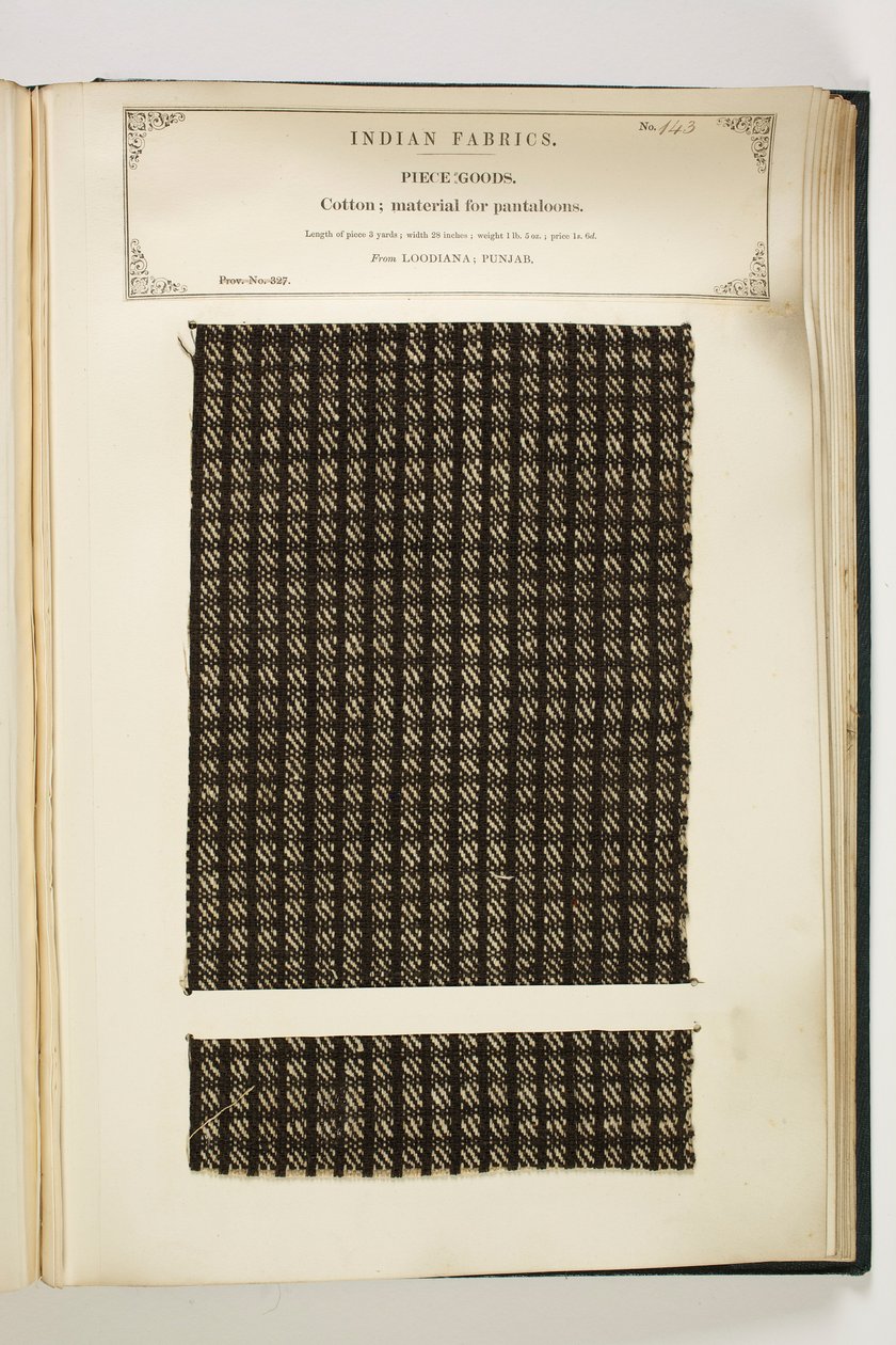 Material para Pantalones, Loodiana, Punjab, Tejidos, de La Colección de los Fabricantes de Textiles de la India, por John Forbes Watson, publicado en 1866 de Indian School