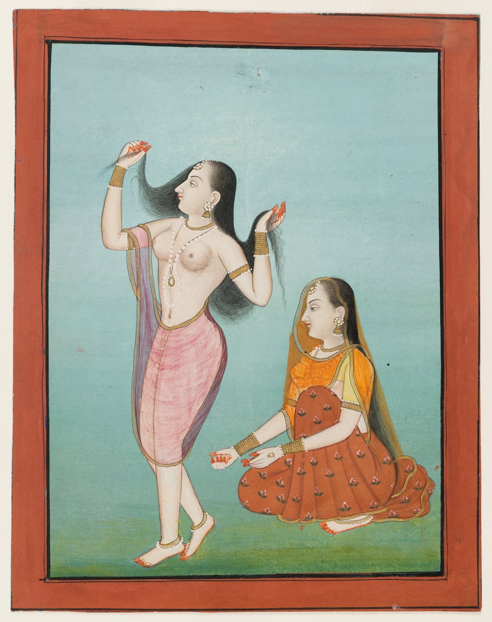 Pintura en miniatura de una dama en su tocador de Indian School