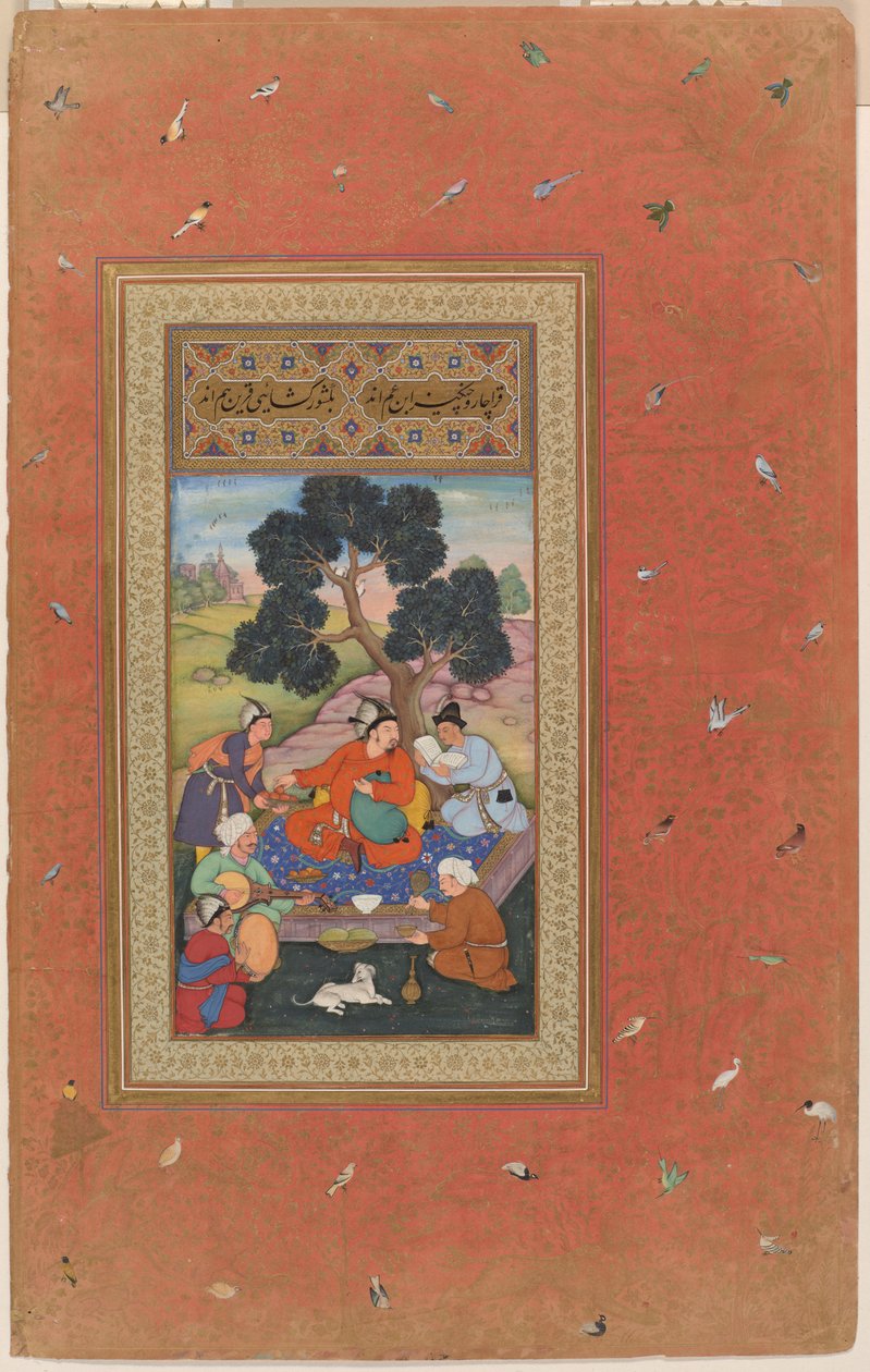 Jefe mongol y asistentes, folio del Álbum de Gulshan (Álbum de la Rosaleda), c.1600 (acuarela opaca, tinta y oro sobre papel) de Indian School