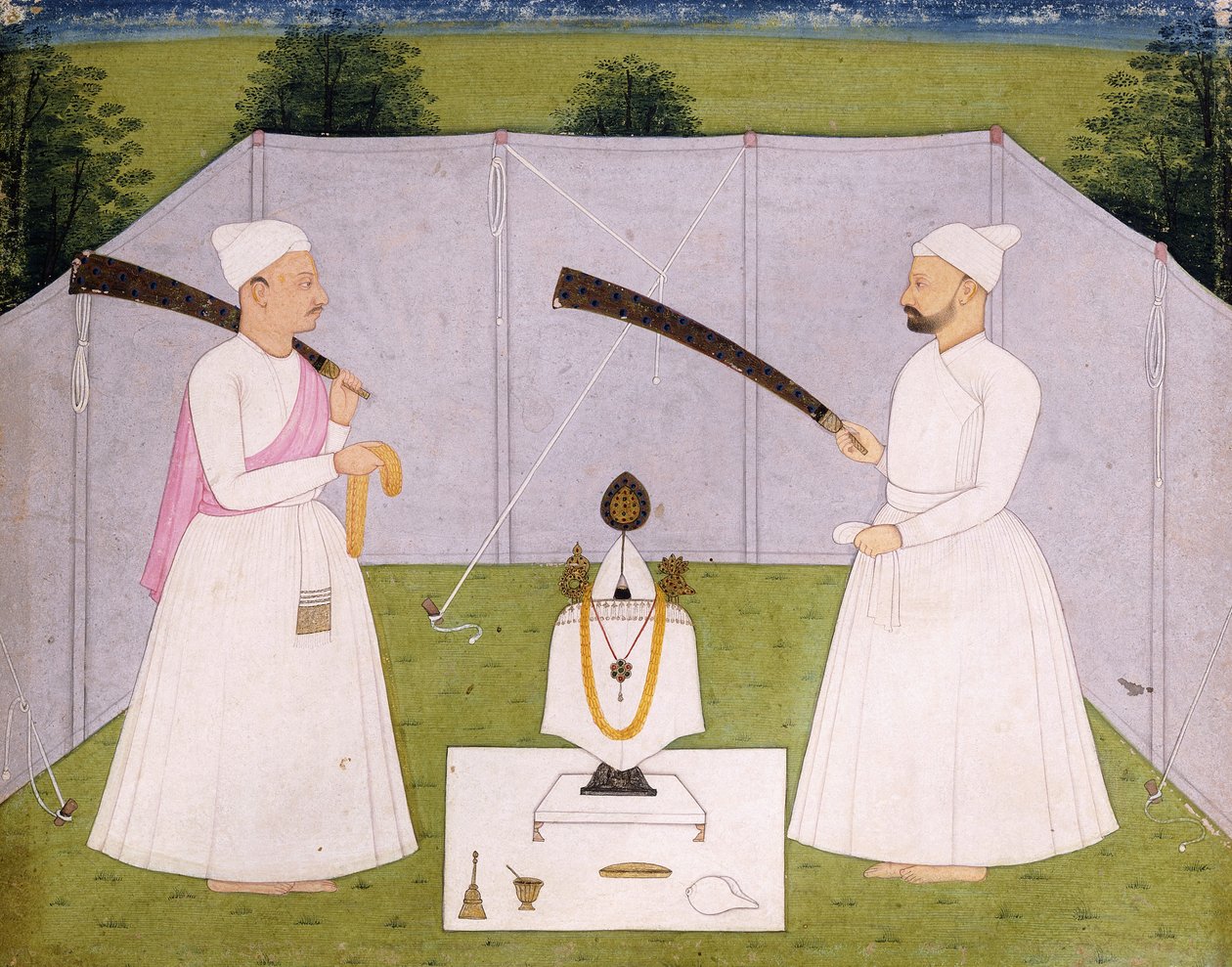 Pandits asistiendo al santuario personal de Balwant Singh, c.1750 de Indian School