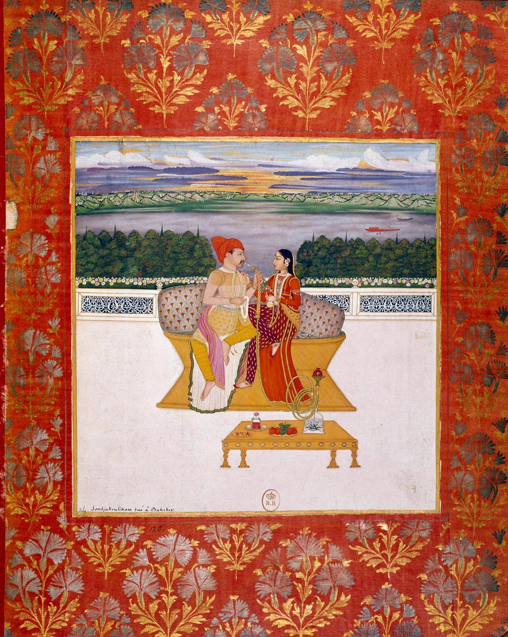 Príncipe Sudjakoulikan con una dama. Miniatura india de la escuela de Lucknow. 1760 París, B.N. de Indian School