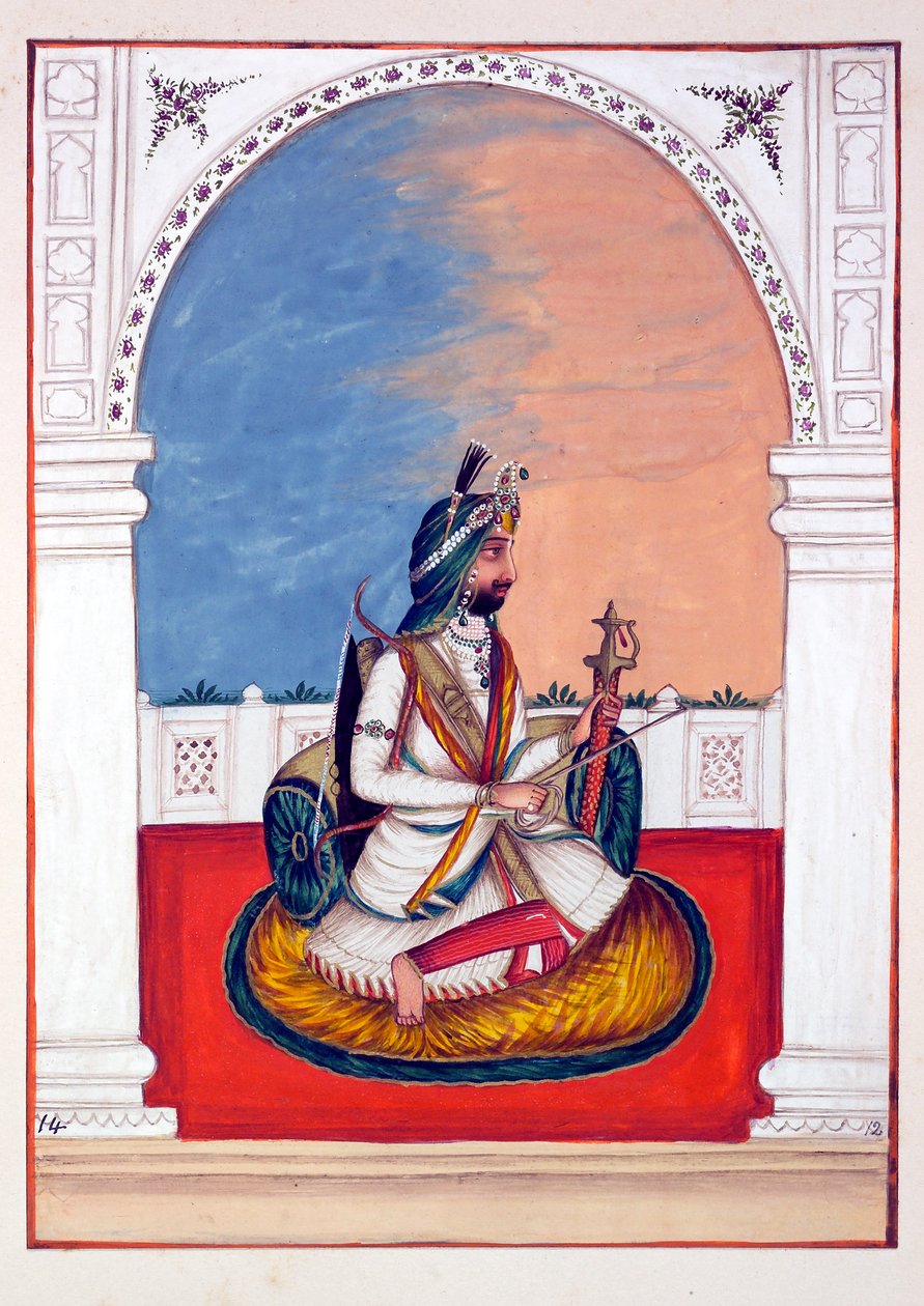 Rajá Hira Singh, del Reino del Punjab, sus gobernantes y jefes, volumen I, un volumen de 27 estudios en acuarela por un artista indio no identificado, c.1840 de Indian School