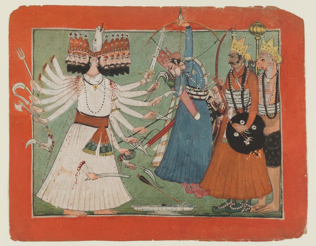Ravana desafía al ejército de Rama, c.1750 (acuarela opaca sobre papel) de Indian School