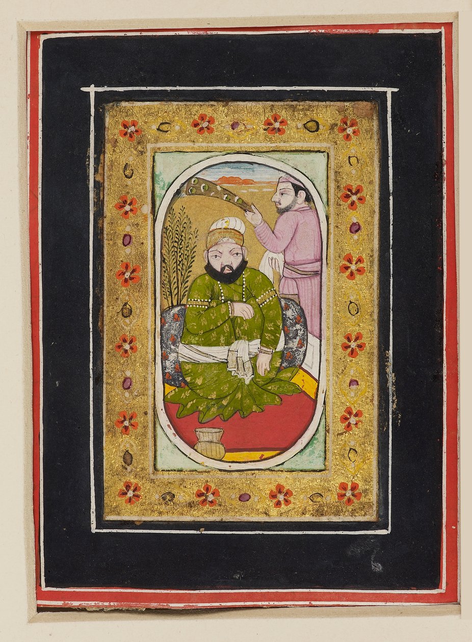 Gobernante con jama verde atendido por un portador de morchal, 2ª mitad del siglo XVIII (gouache sobre cartón) de Indian School