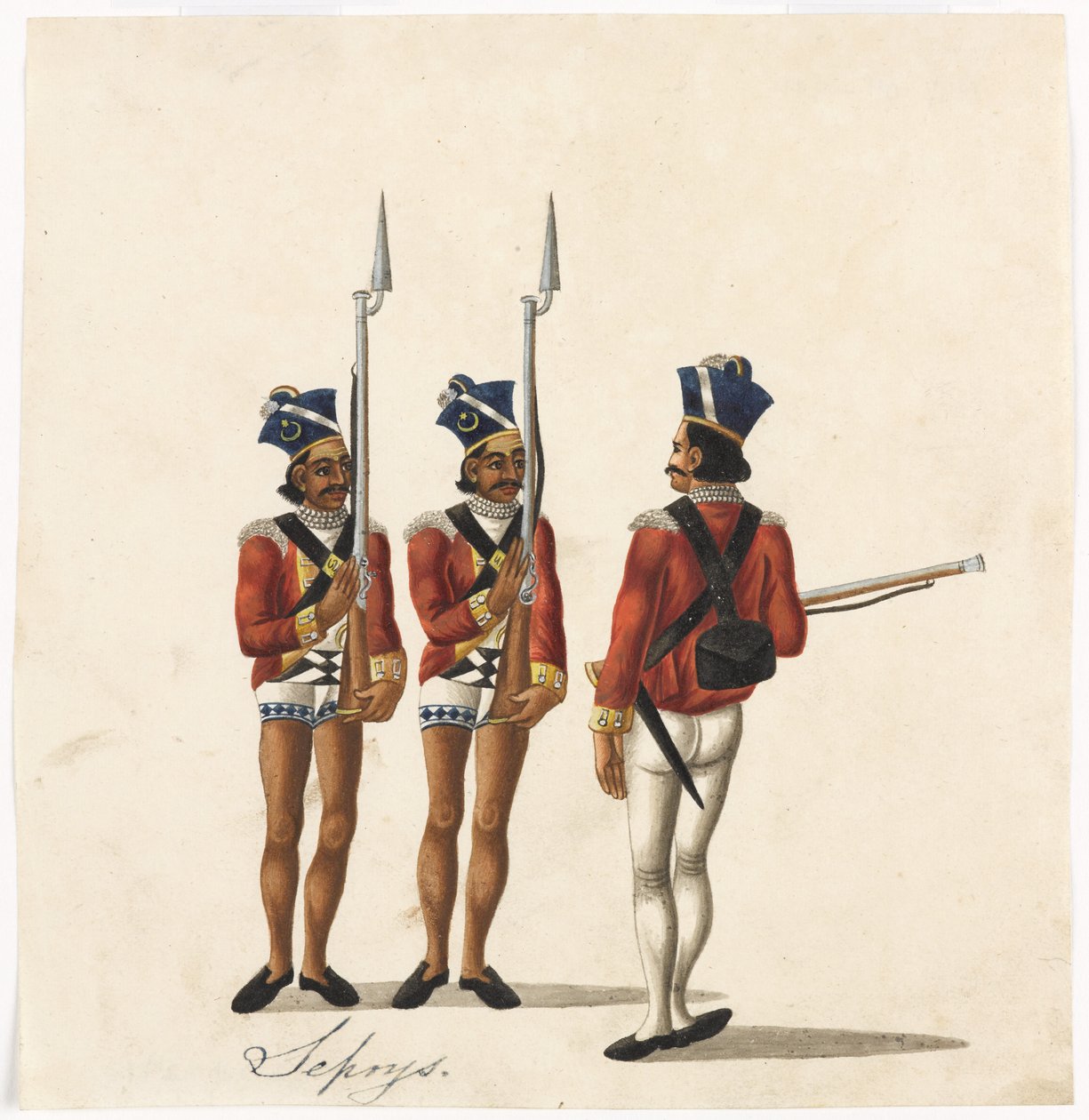 Sepoys y un oficial indio, Ejército de Bengala, c.1815 de Indian School