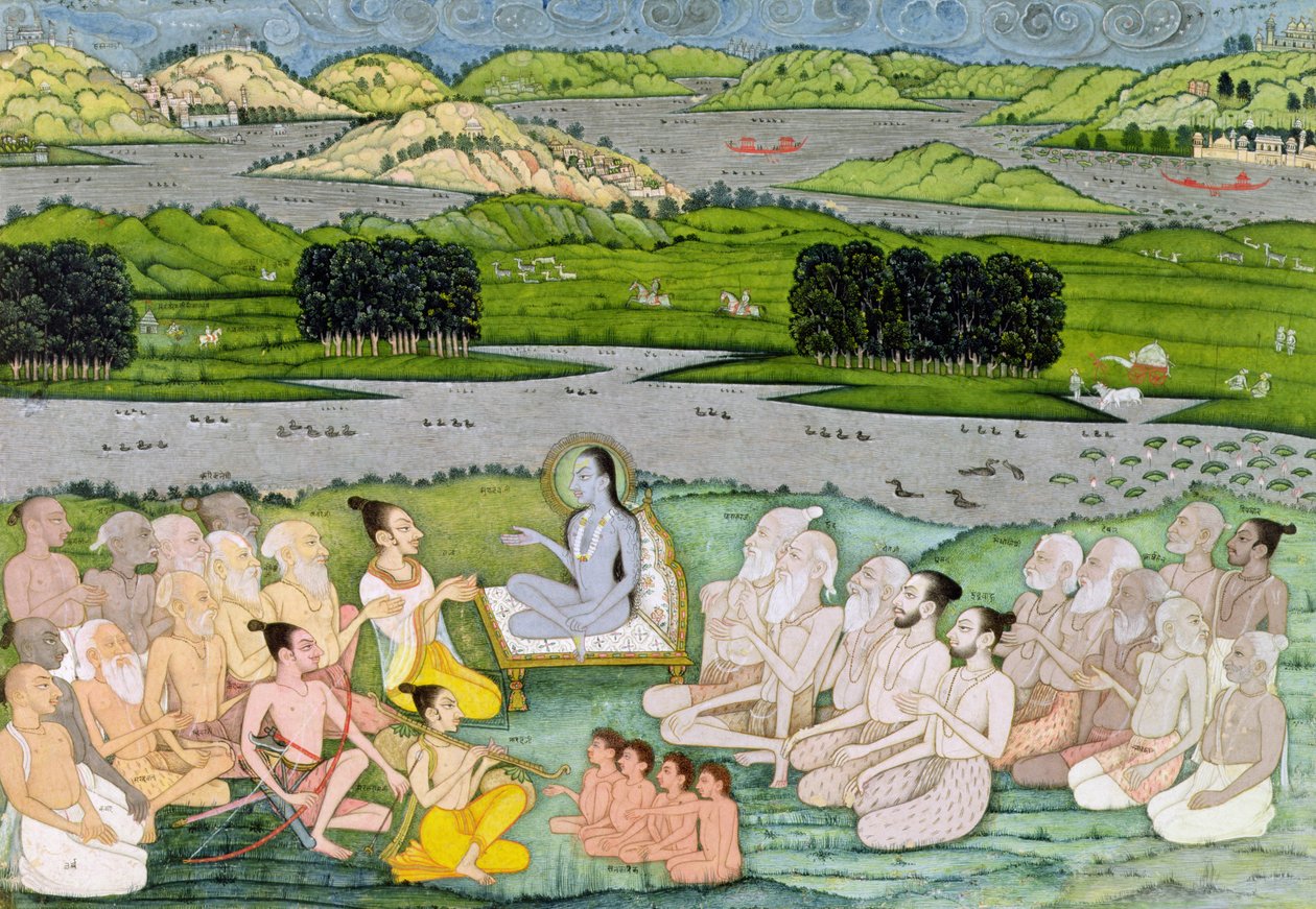 Shri Sukdevji predicando a una concurrencia de sadhus, Rajastán, c.1757 de Indian School