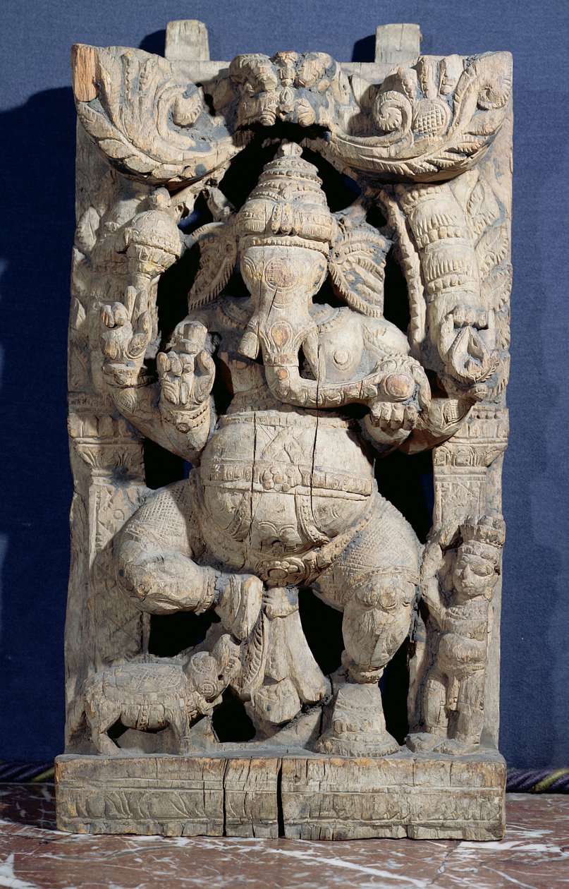 Estatua de Ganesh Entronizado (madera) de Indian School