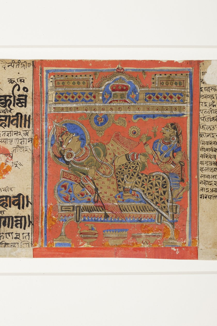 La Brahmani Devananda en su sofá, del Kalpasutra de Indian School