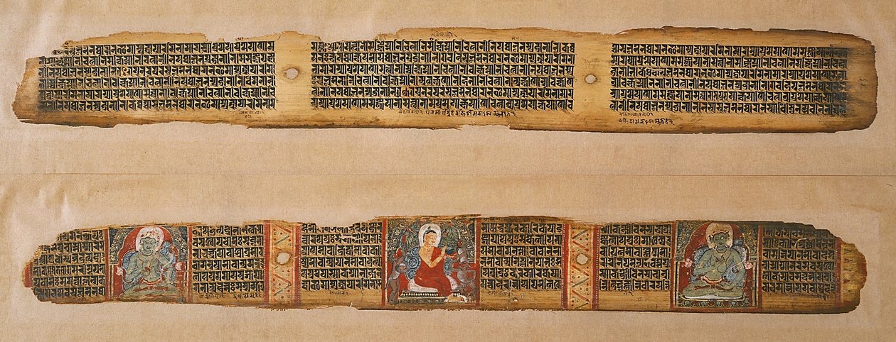 El Buda distribuye miel, de un manuscrito Prajnaparamita, Bengala Occidental de Indian School