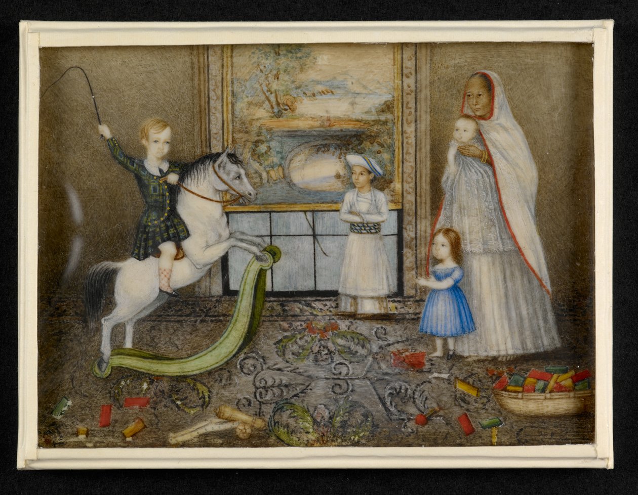 Los hijos de Sir John y Lady Login con su Ayah y su compañero de juegos indio, c.1846 (acuarela sobre marfil) de Indian School