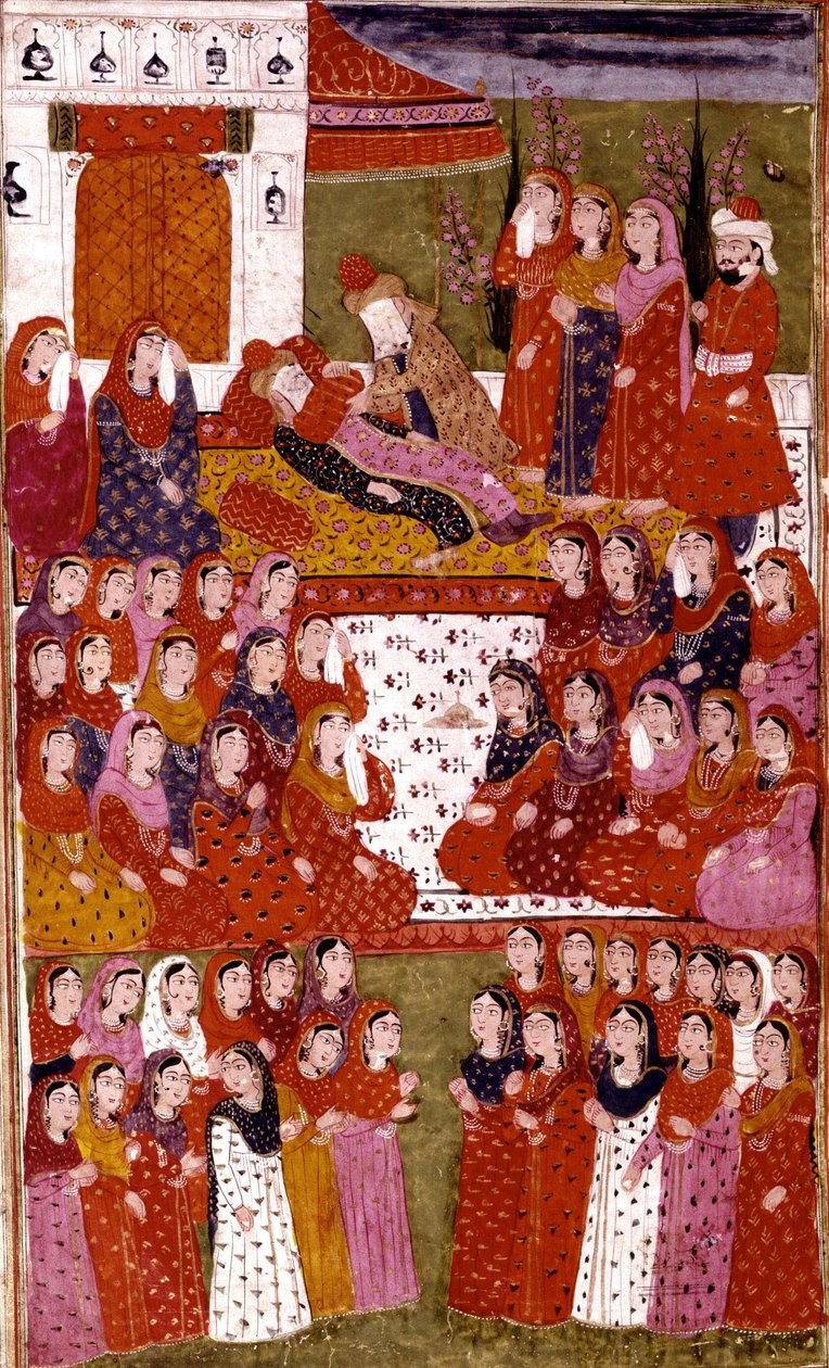 La muerte de Abu Bakr, ilustración de Hamla-i-Haydari, por Mirza Muhammad Rafi Bazil, 1808 de Indian School