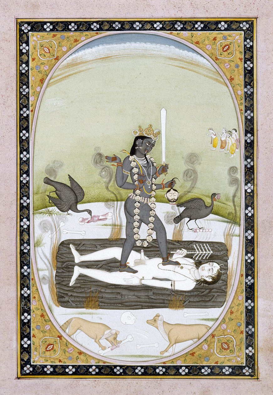 La Diosa Kali representada en una pintura Kangra de Indian School