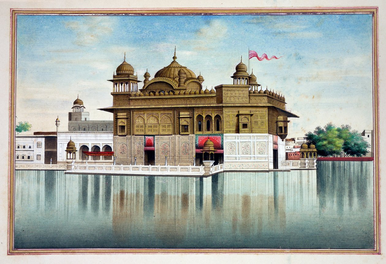 El Templo Dorado en Amritsar, del Reino del Punjab, sus gobernantes y jefes, volumen I, un volumen de 27 estudios en acuarela por un artista indio no identificado, c.1840 de Indian School