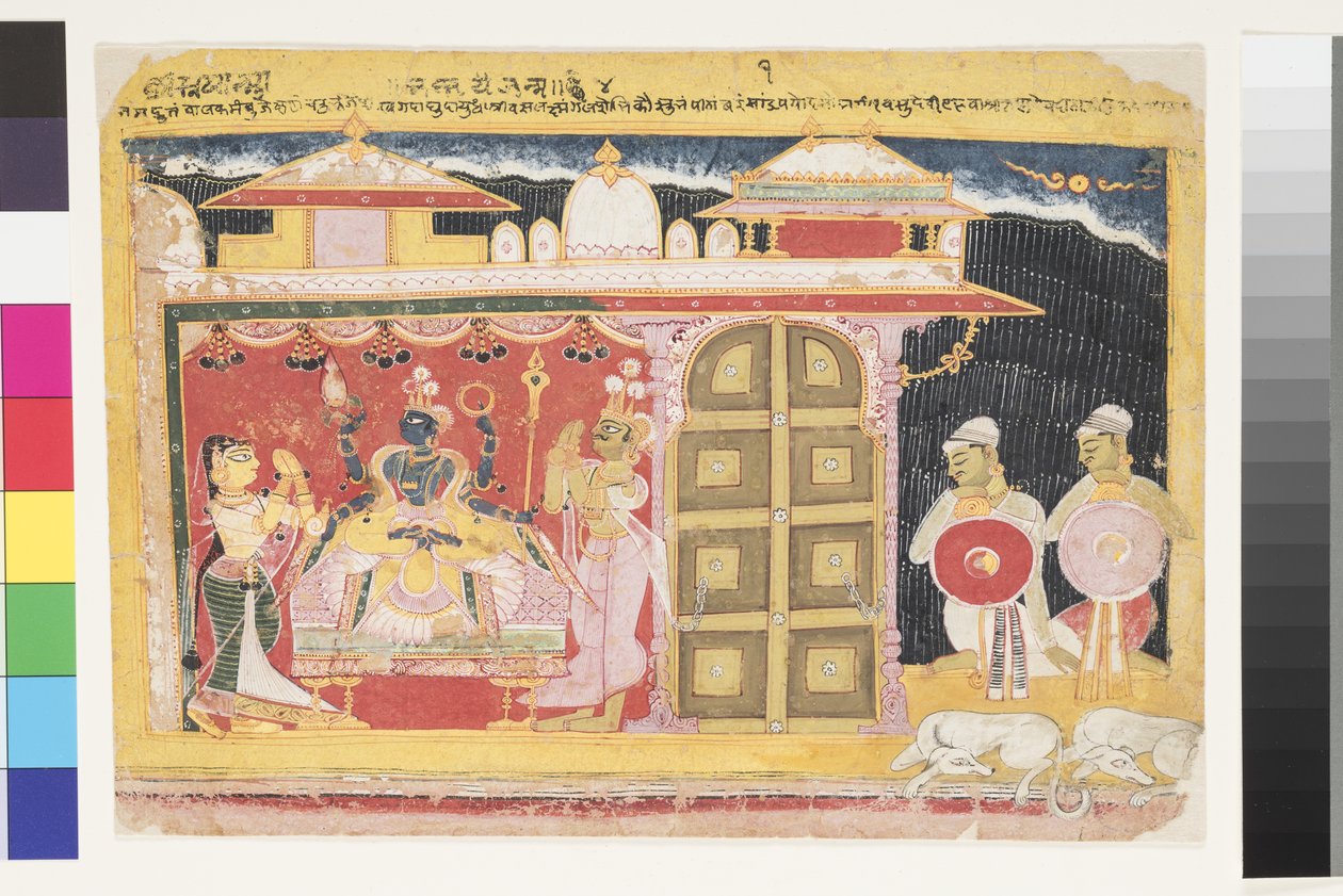 La adoración de Vishnu en el nacimiento de Krishna de Indian School
