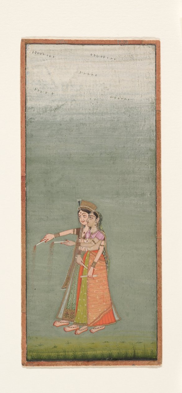 Dos damas de la corte con fuegos artificiales, c.1725 de Indian School