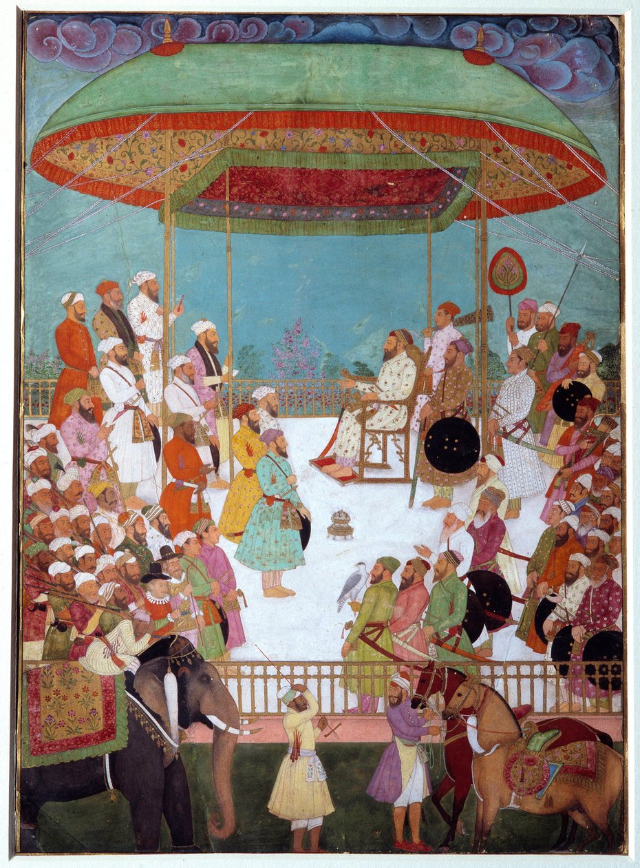 Dos portugueses en la corte de un visir. Miniatura india del siglo XVII. Universidad de Oxford, Inglaterra de Indian School