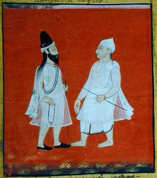 Dos faquires musulmanes errantes (jangam) mendigos religiosos, Udaipur, c.1810-20 (detalle) de Indian School
