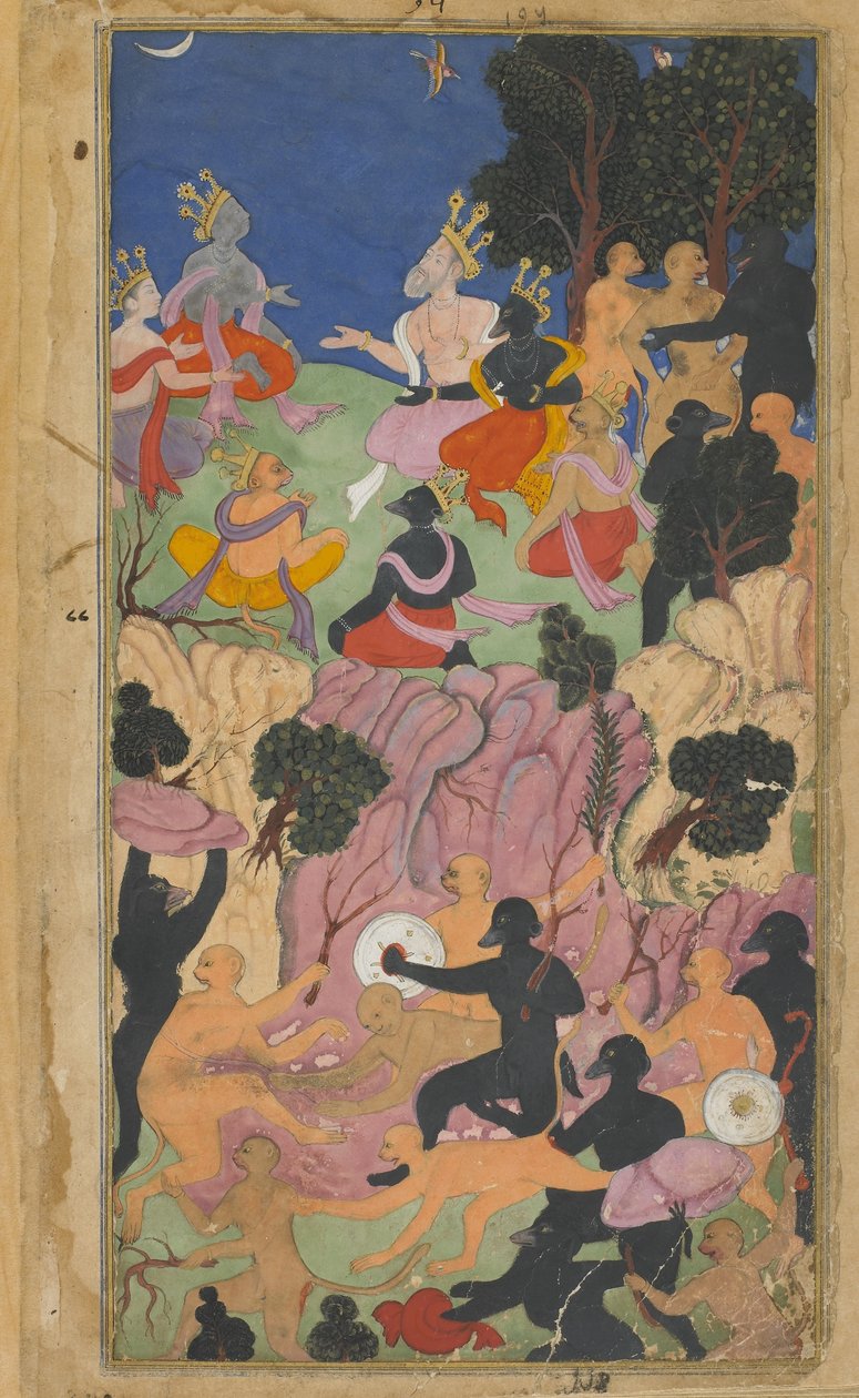 Vol.2 fol.194 Rama consulta con los jefes Vanara en el monte Suvela de Indian School