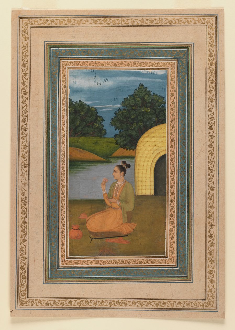 Yogini en un paisaje, c.1760 (recto) de Indian School