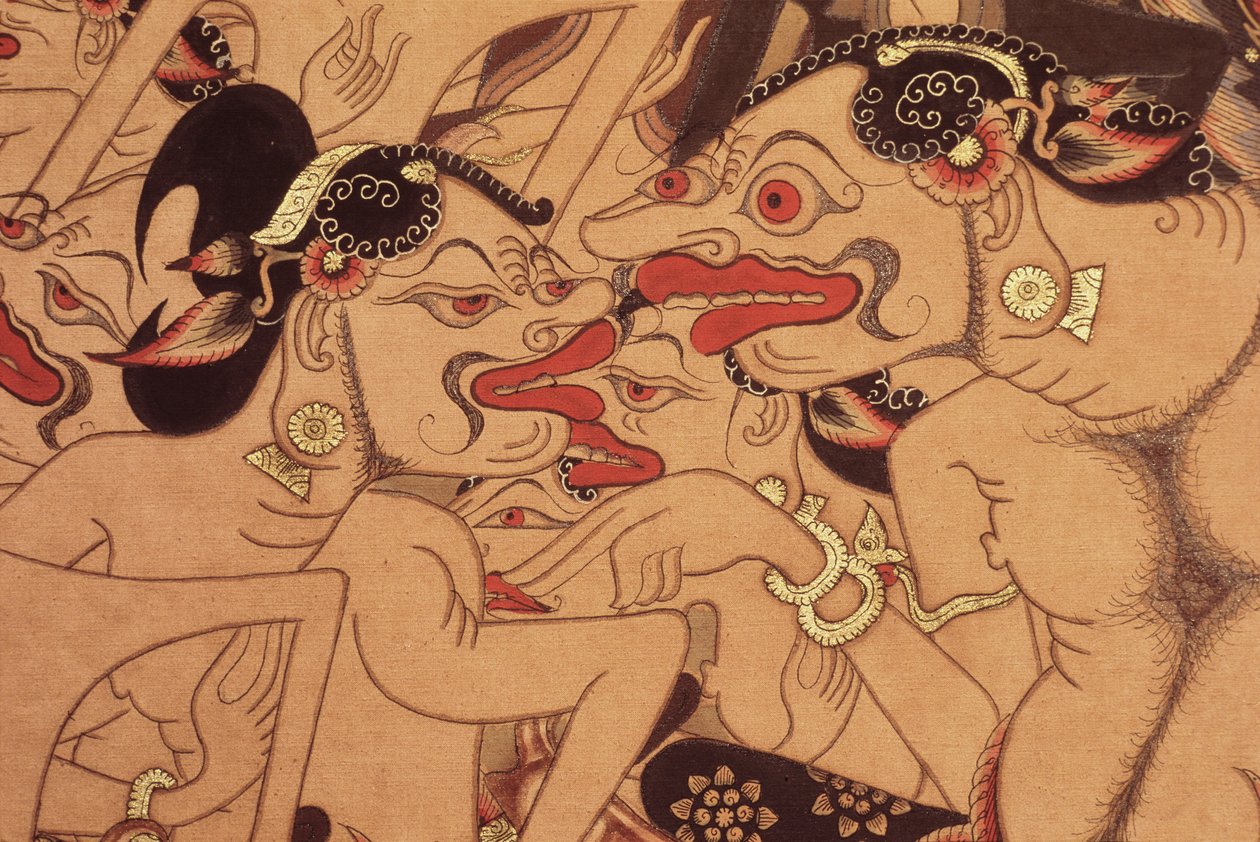 Detalle de un rollo de Wayang Beber (acuarela sobre papel) de Indonesian Indonesian