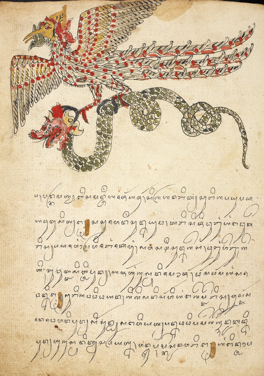 Una criatura voladora que lleva una serpiente, ilustración de 