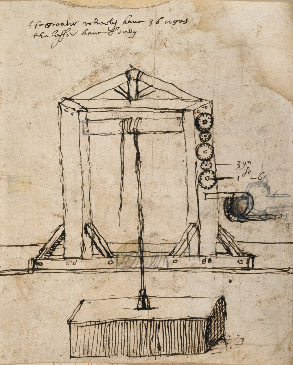 Diagrama para una polea levantando mampostería de Inigo Jones