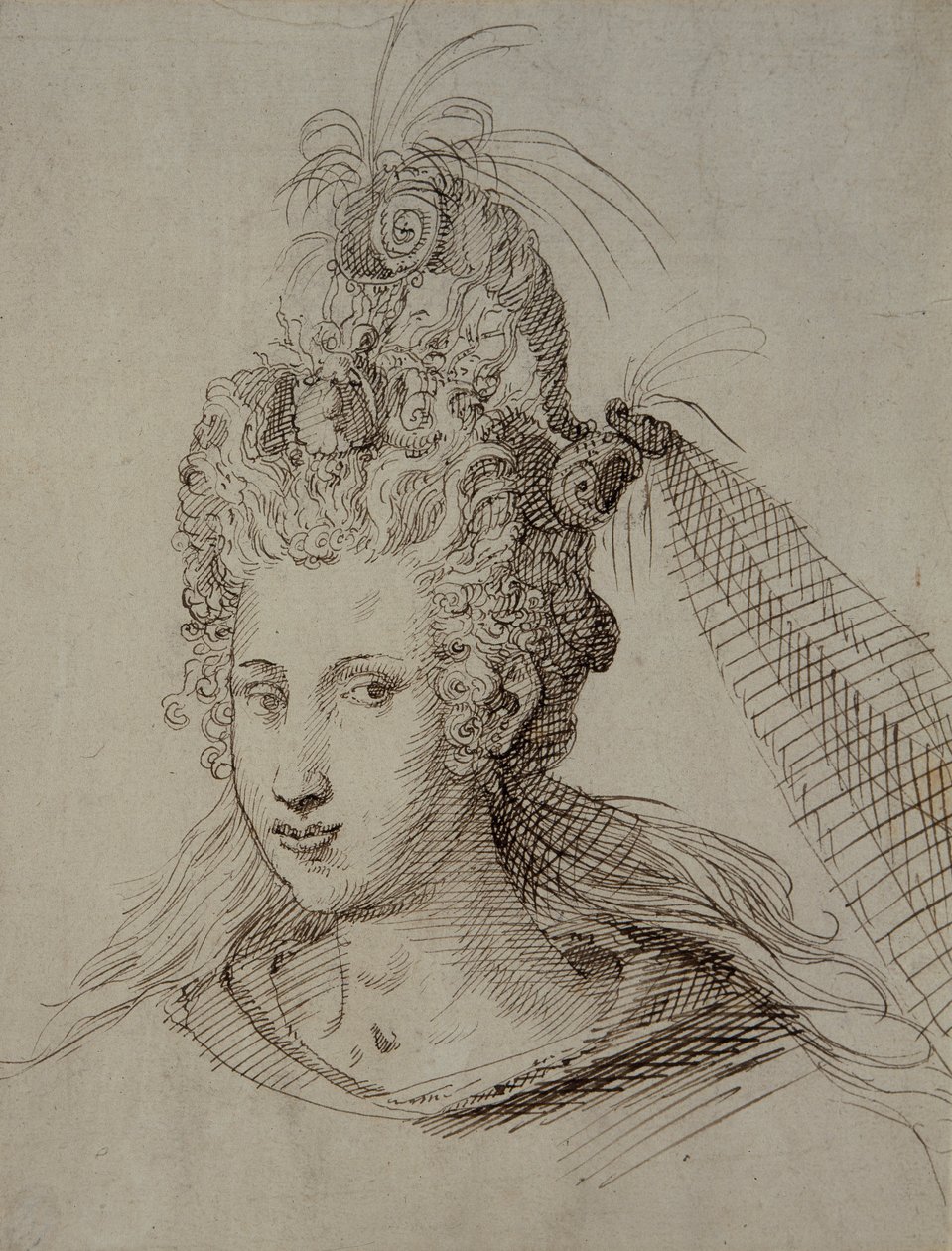 Tocado, probablemente para Ana de Dinamarca de Inigo Jones